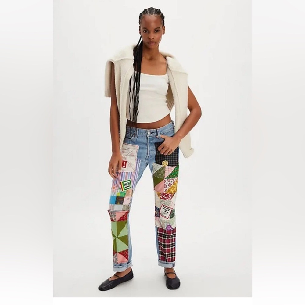 Free People Riley Vintage Quilter's Friend Jeans Patched One Of A Kind